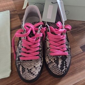 Saks Fifth Avenue Snake Print Sneakers with Pink Accents